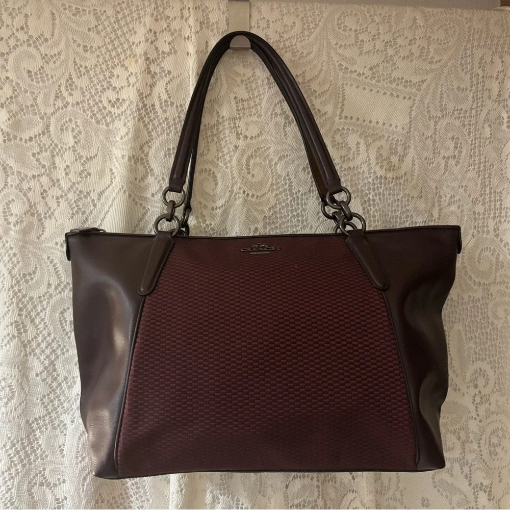 Coach Legacy Jacquard Oxblood Canvas and Leather bag/purse/tote